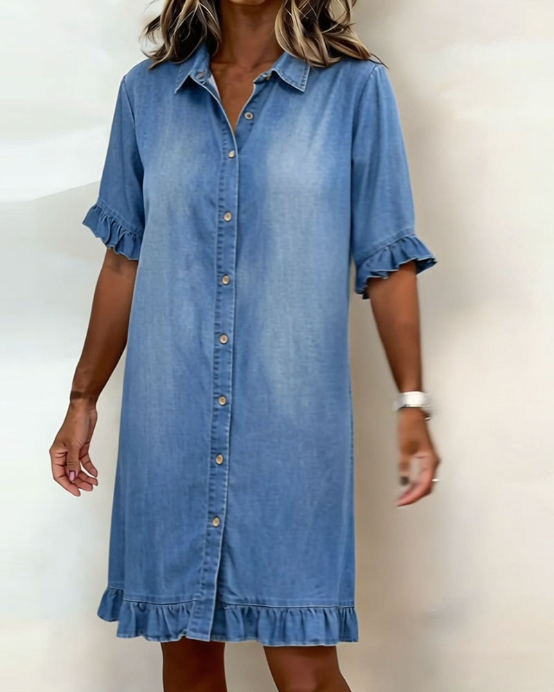 Abito in Denim Confortevole con Pieghe Lusinghiere