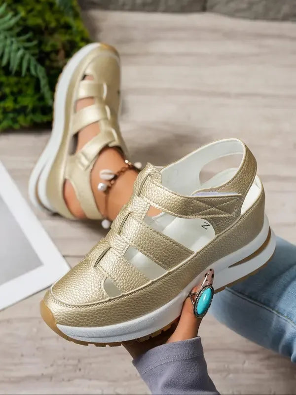 Sandali con zeppa confortevoli con chiusura in velcro per donne