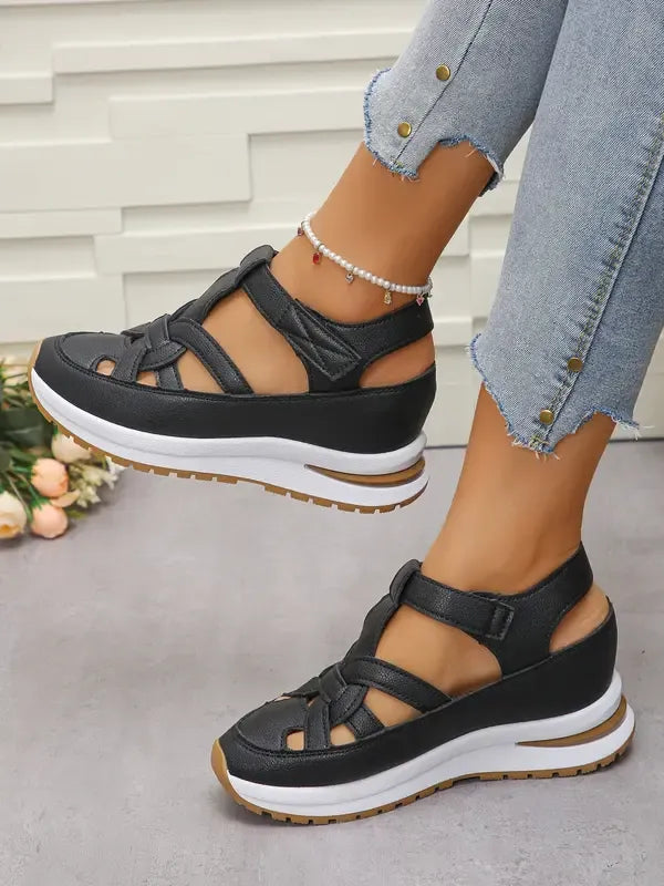 Sandali con zeppa confortevoli con chiusura in velcro per donne