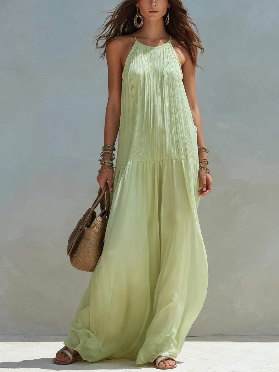 LIVIA | Maxi Abito Boho Verde Pistacchio