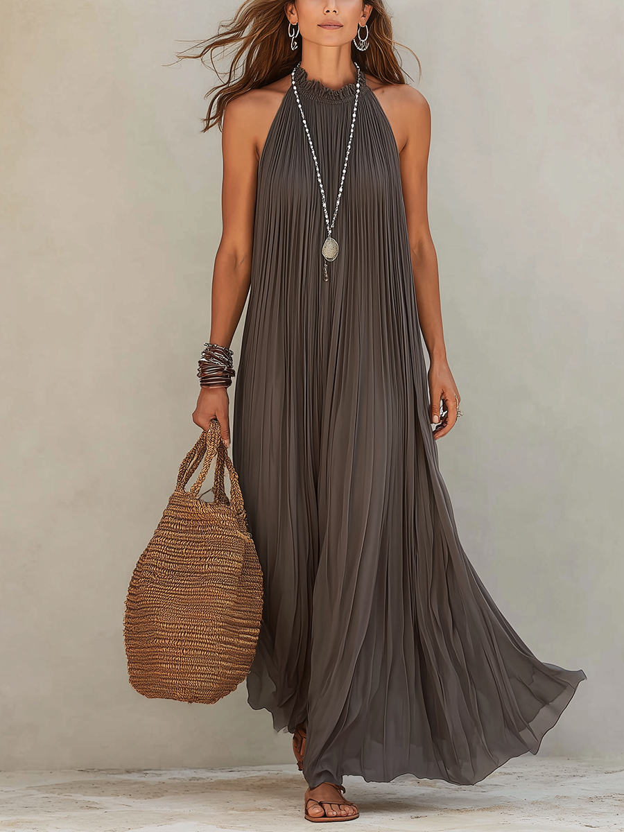 LIRA | Maxi Abito Halter Plissé Grigio