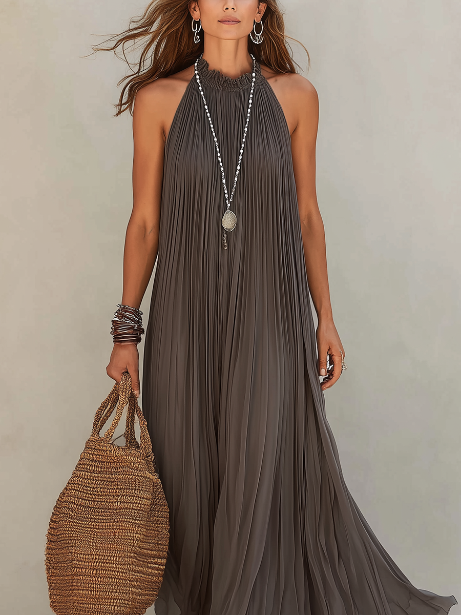 LIRA | Maxi Abito Halter Plissé Grigio