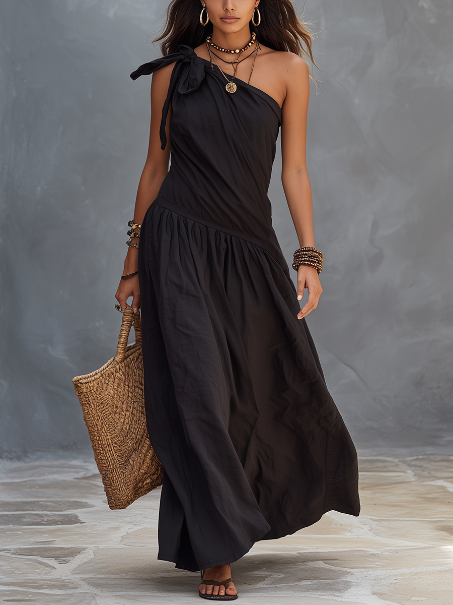 SELENA | Maxi Abito Monospalla Nero