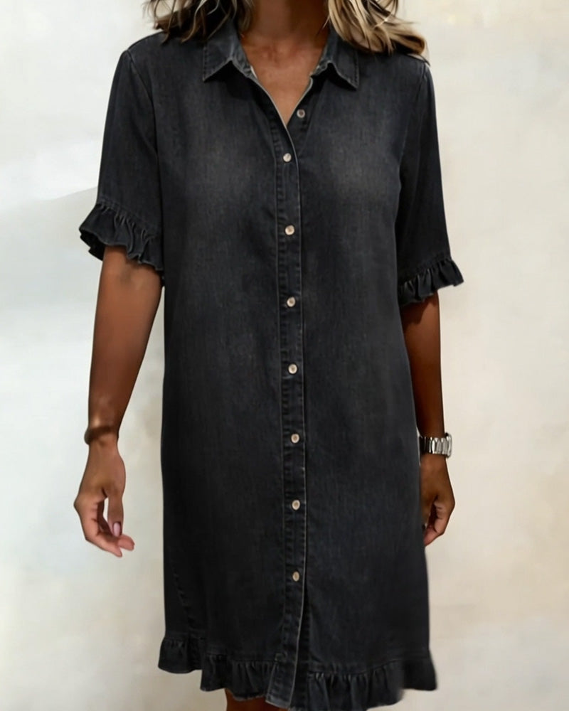 Abito in Denim Confortevole con Pieghe Lusinghiere