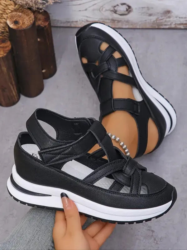 Sandali con zeppa confortevoli con chiusura in velcro per donne