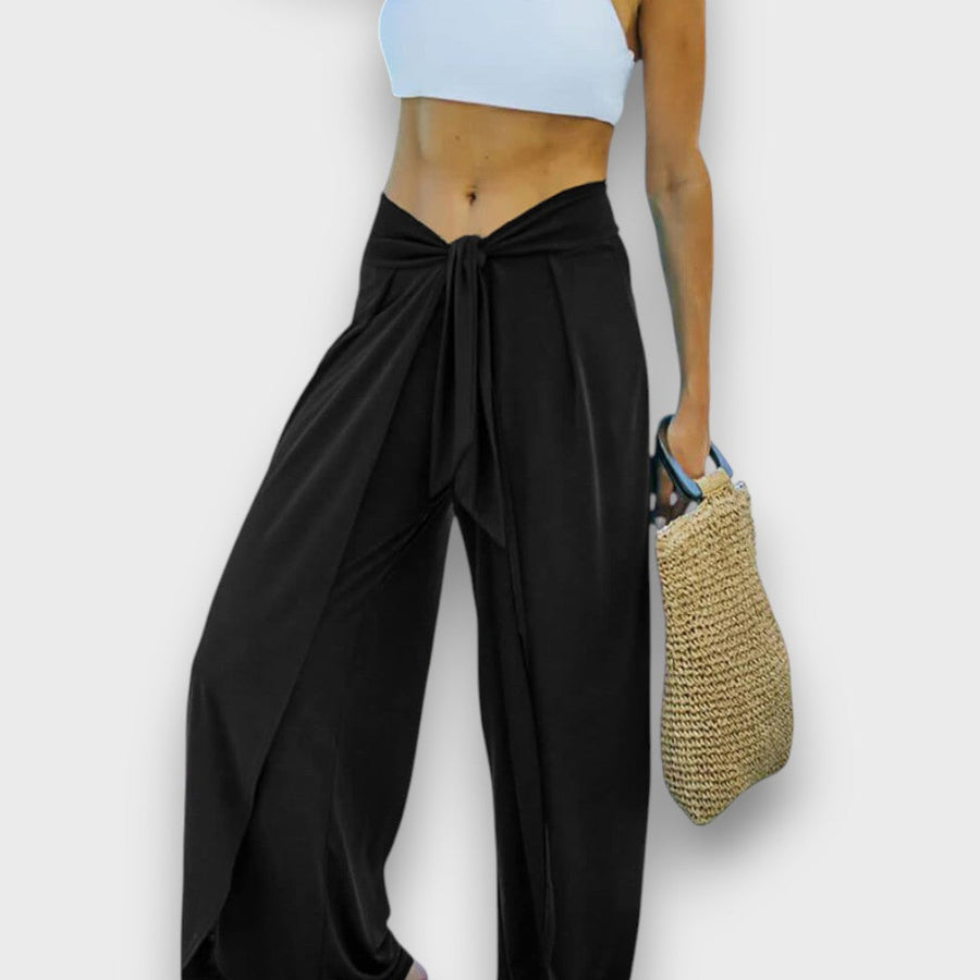 Narella – Pantaloni estivi con effetto incrociato e cintura da annodare