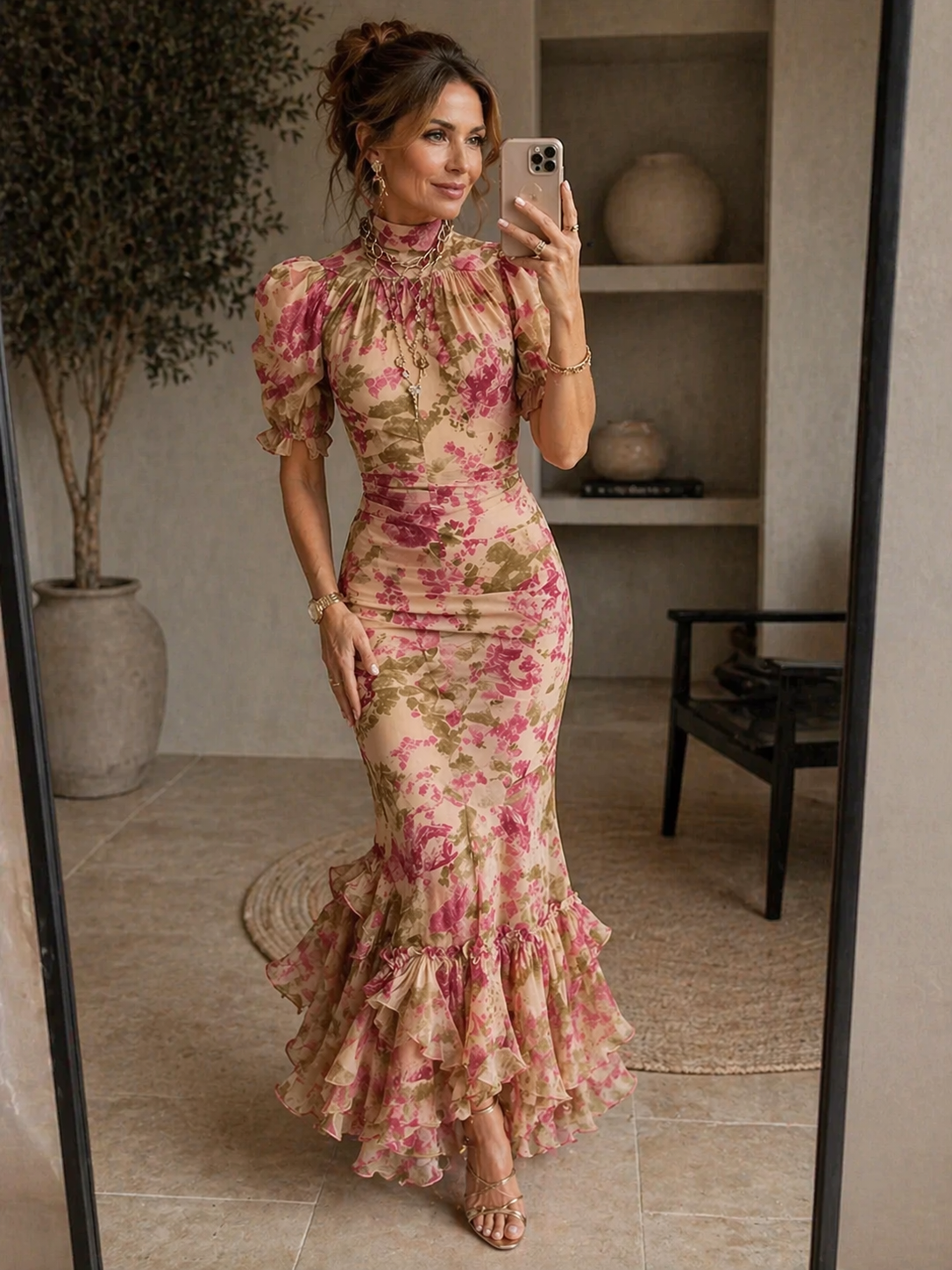 SAE | Maxi Abito Rose Sbuffo
