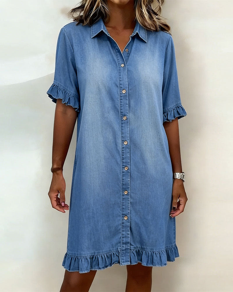 Abito in Denim Confortevole con Pieghe Lusinghiere