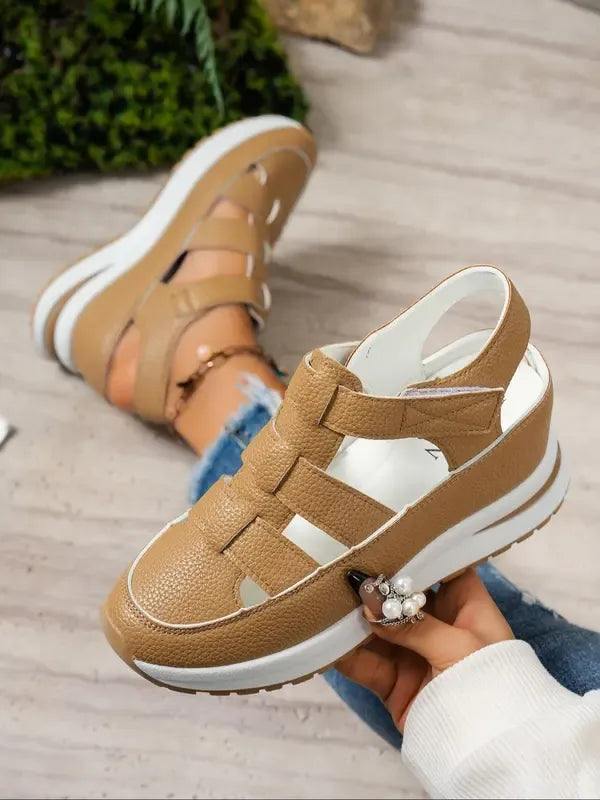 Sandali con zeppa confortevoli con chiusura in velcro per donne