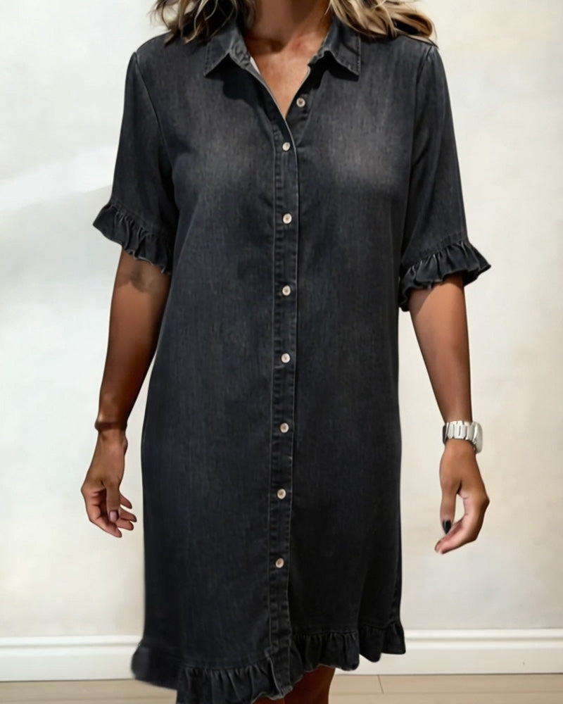 Abito in Denim Confortevole con Pieghe Lusinghiere