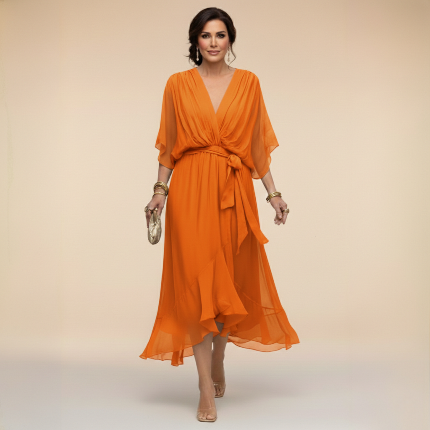 Monica | Vestito in chiffon con scollo a V
