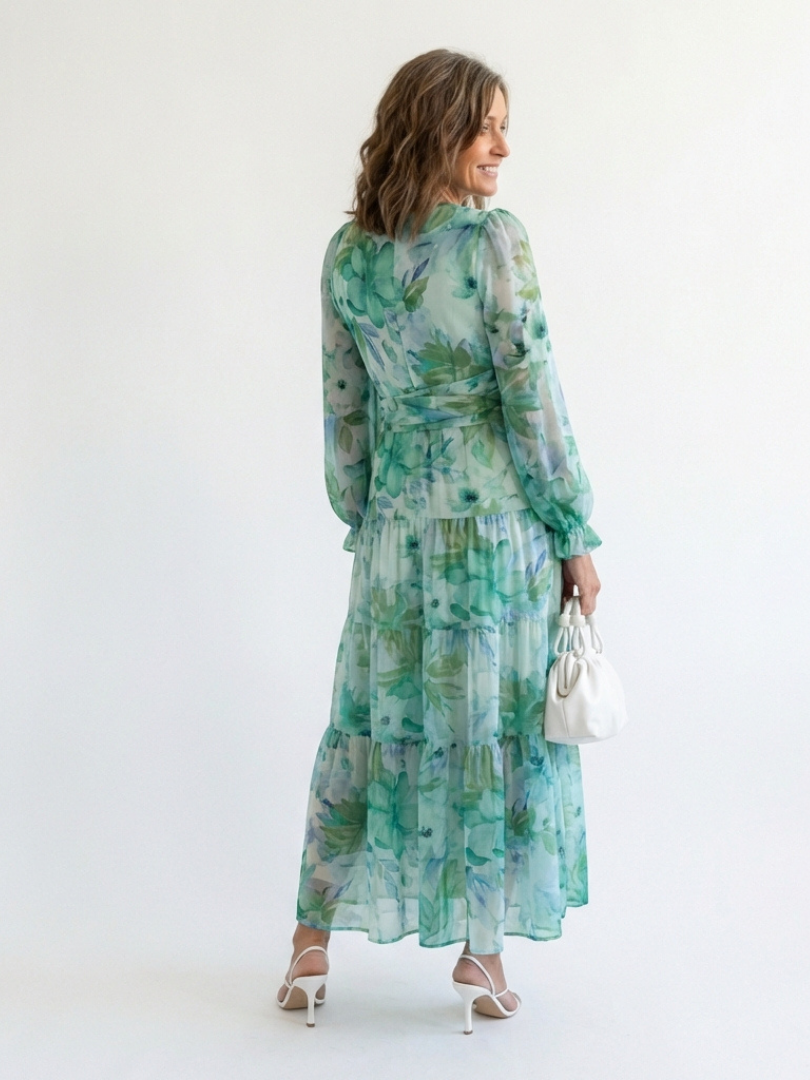 Abito Maxi a Maniche Lunghe con Stampa Floreale