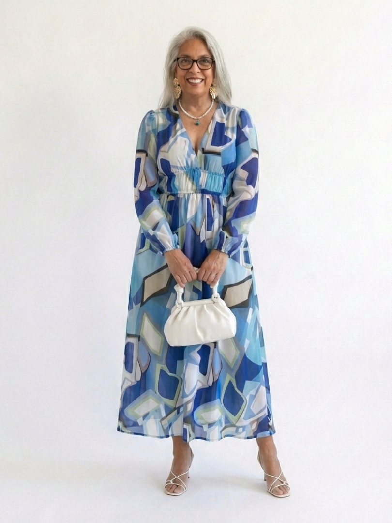 Abito Maxi a Maniche Lunghe con Stampa Floreale