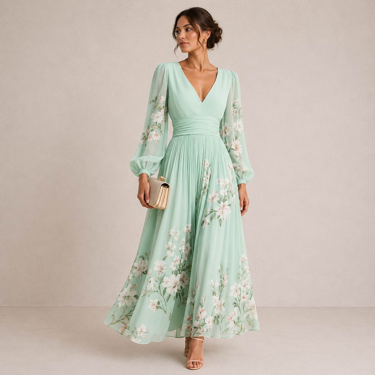 VENIRA | Midi Abito Floreale Verde