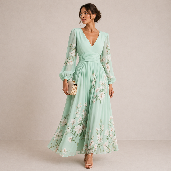 VENIRA | Midi Abito Floreale Verde