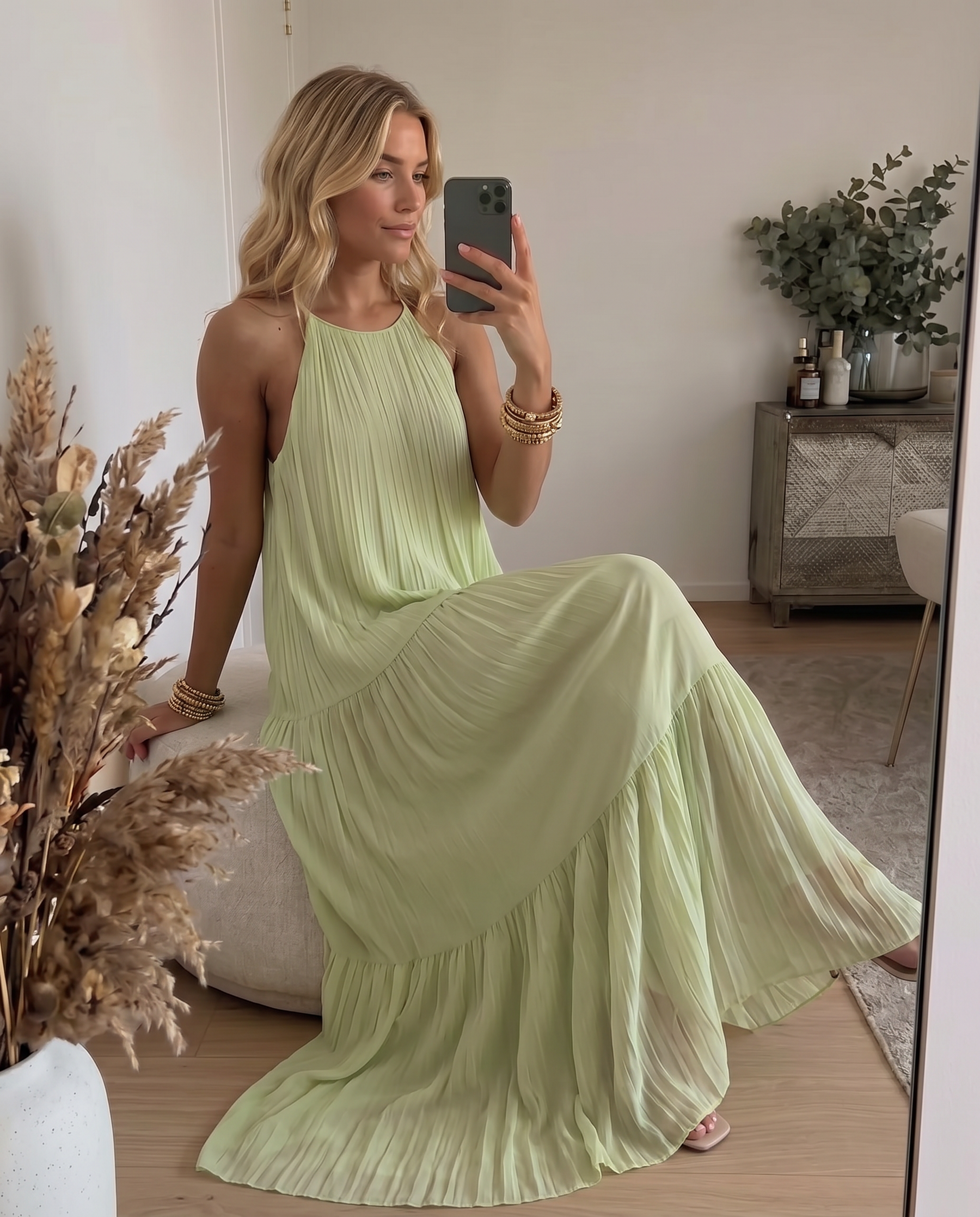 LIVIA | Maxi Abito Boho Verde Pistacchio