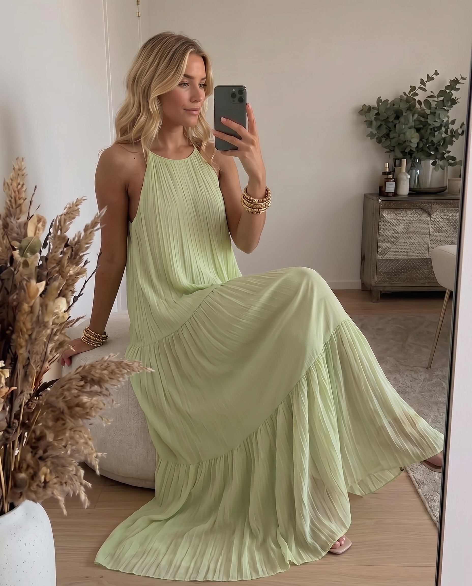 LIVIA | Maxi Abito Boho Verde Pistacchio