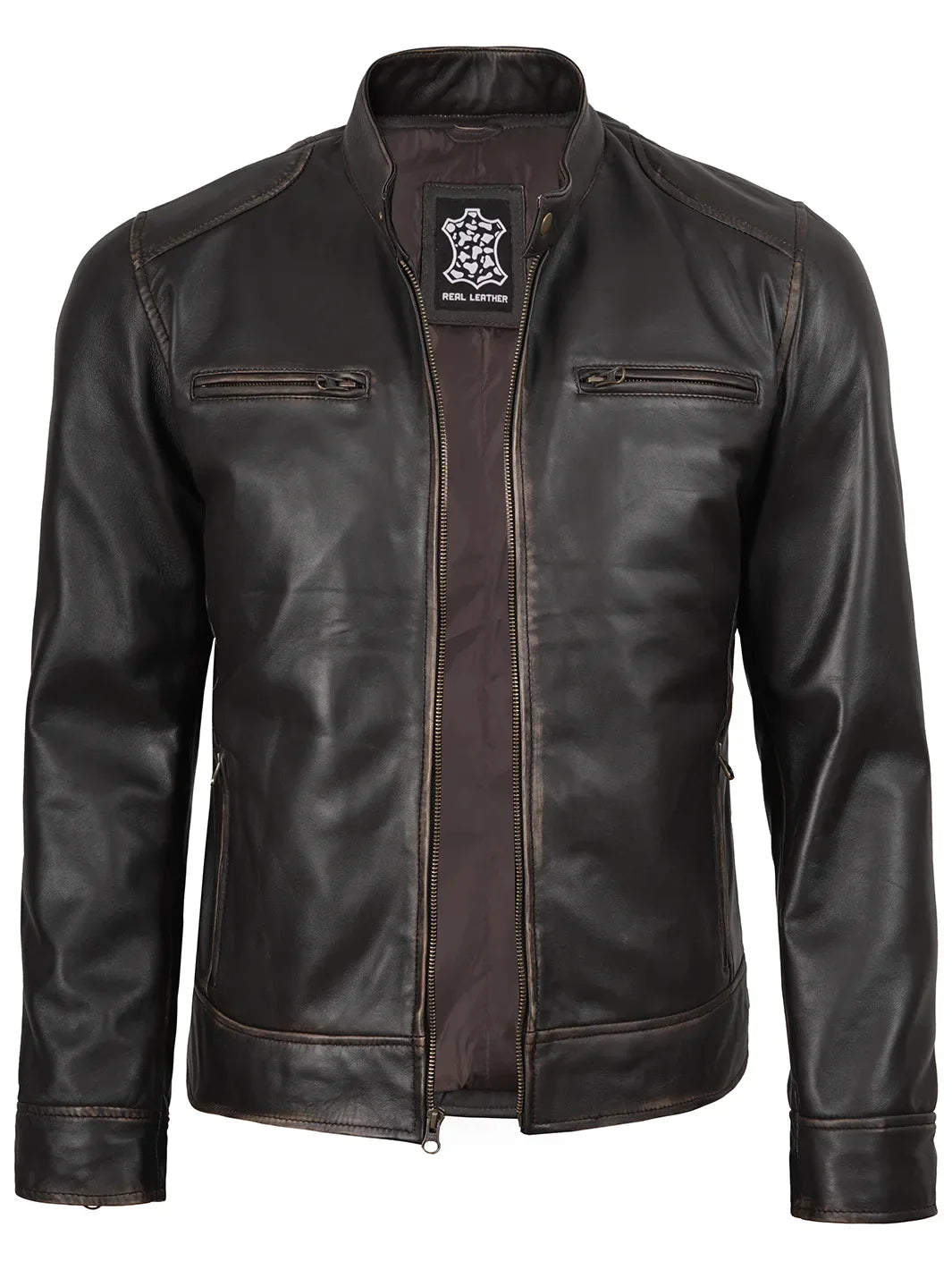 Dennis™ | Giacca in Pelle Nera da Uomo – Design Café Racer