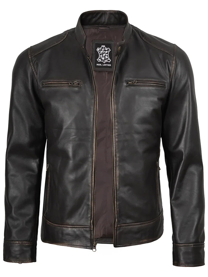 Dennis™ | Giacca in Pelle Nera da Uomo – Design Café Racer