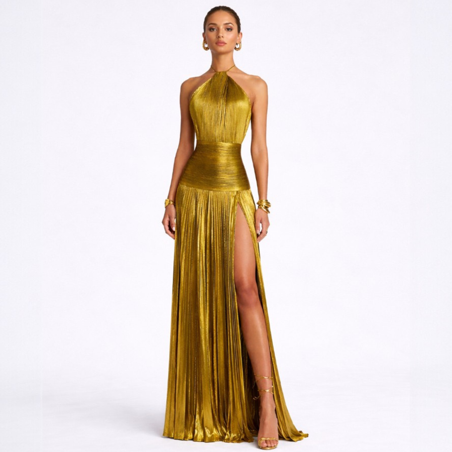 Emma | Vestito Halter Aperto sulla Schiena Metallico