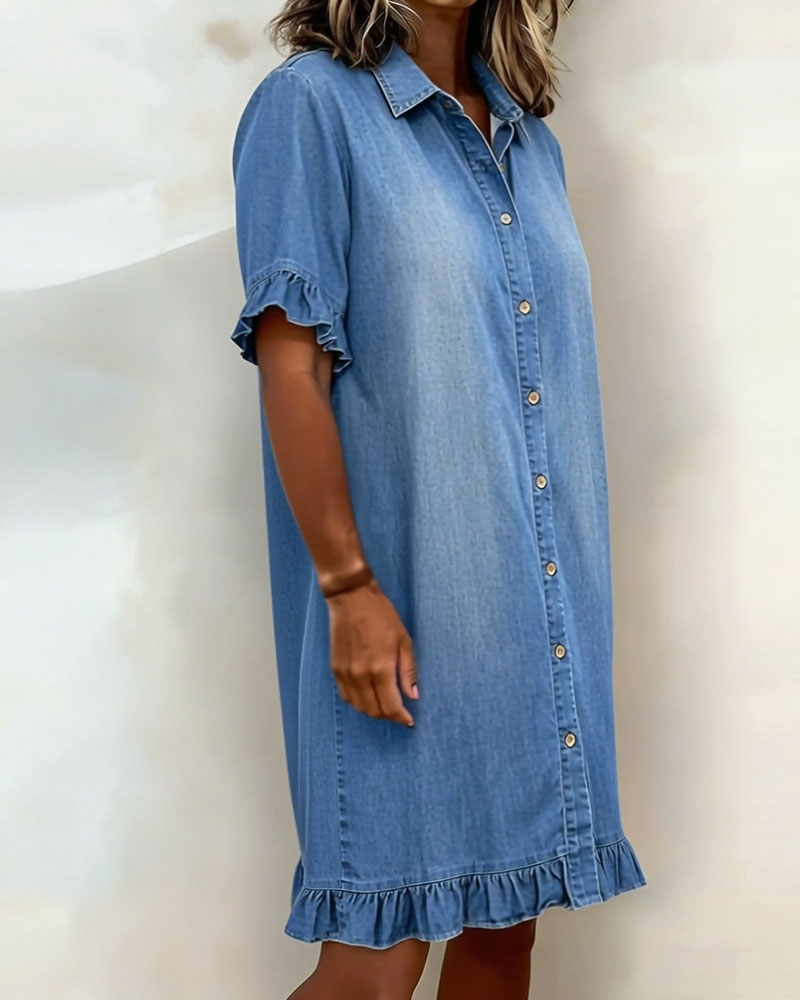 Abito in Denim Confortevole con Pieghe Lusinghiere