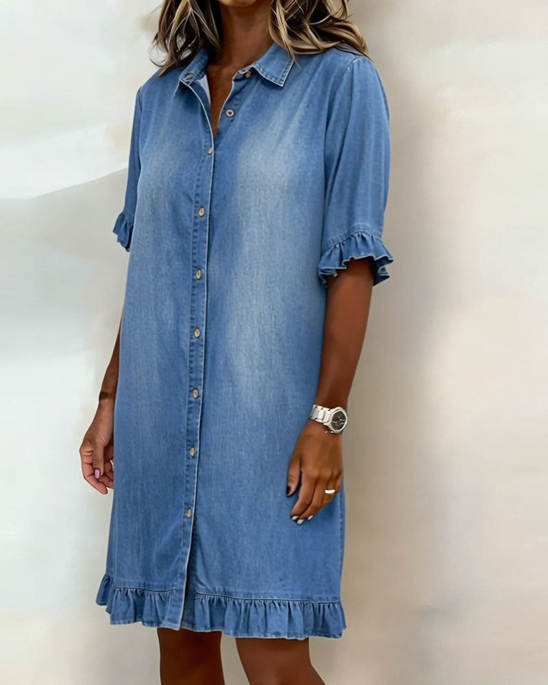 Abito in Denim Confortevole con Pieghe Lusinghiere