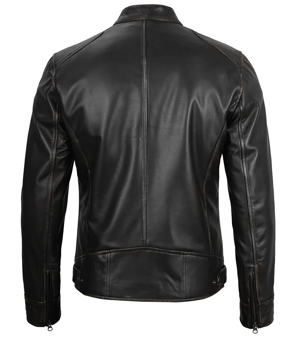 Dennis™ | Giacca in Pelle Nera da Uomo – Design Café Racer