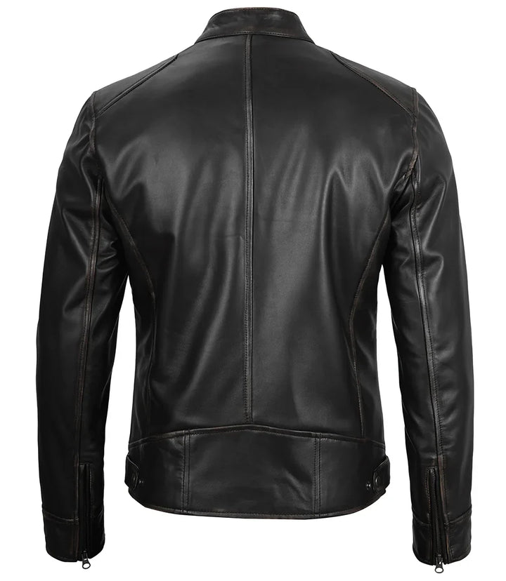 Dennis™ | Giacca in Pelle Nera da Uomo – Design Café Racer
