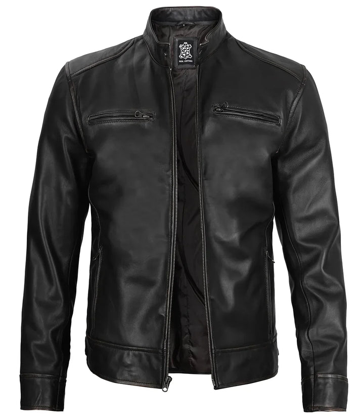 Dennis™ | Giacca in Pelle Nera da Uomo – Design Café Racer
