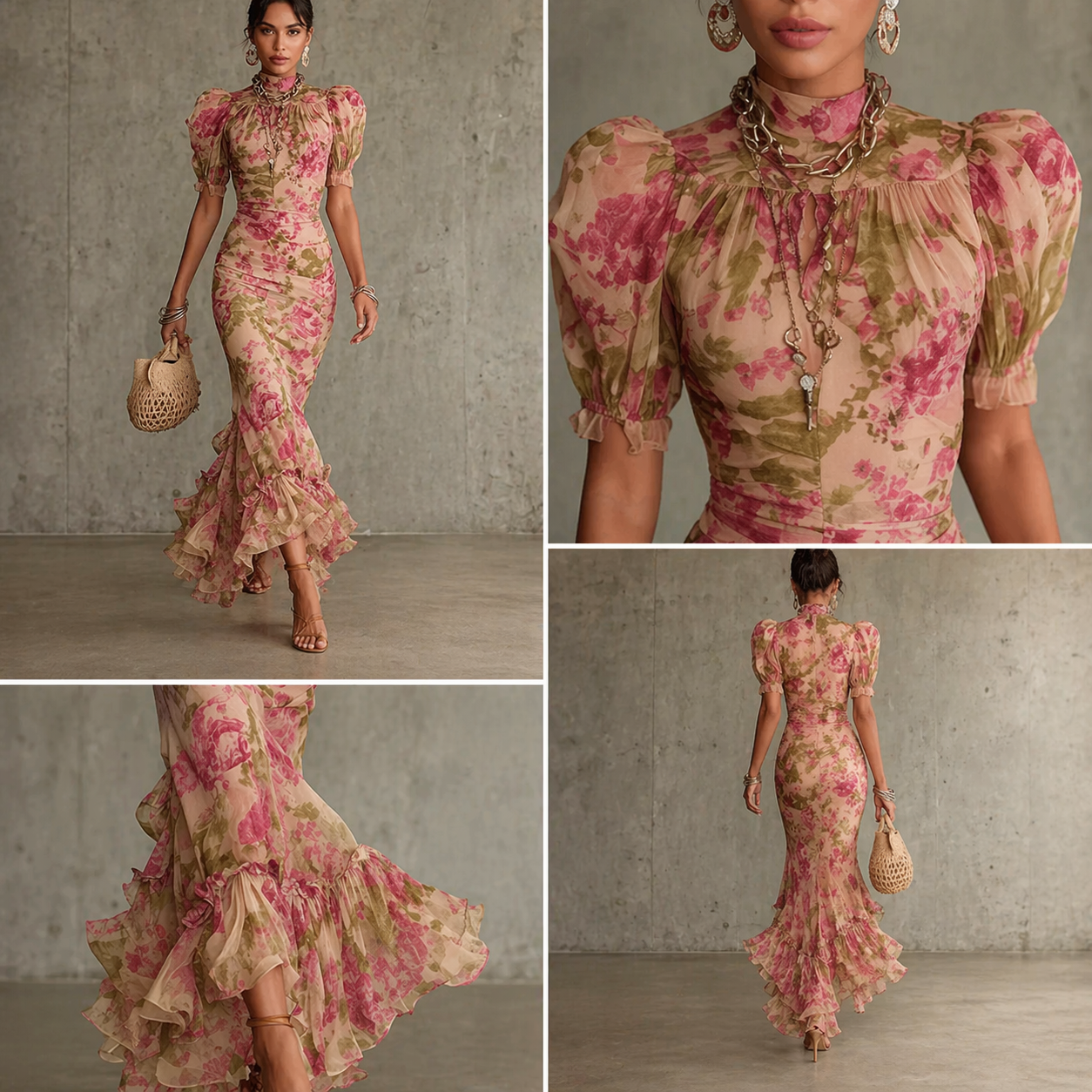 SAE | Maxi Abito Rose Sbuffo
