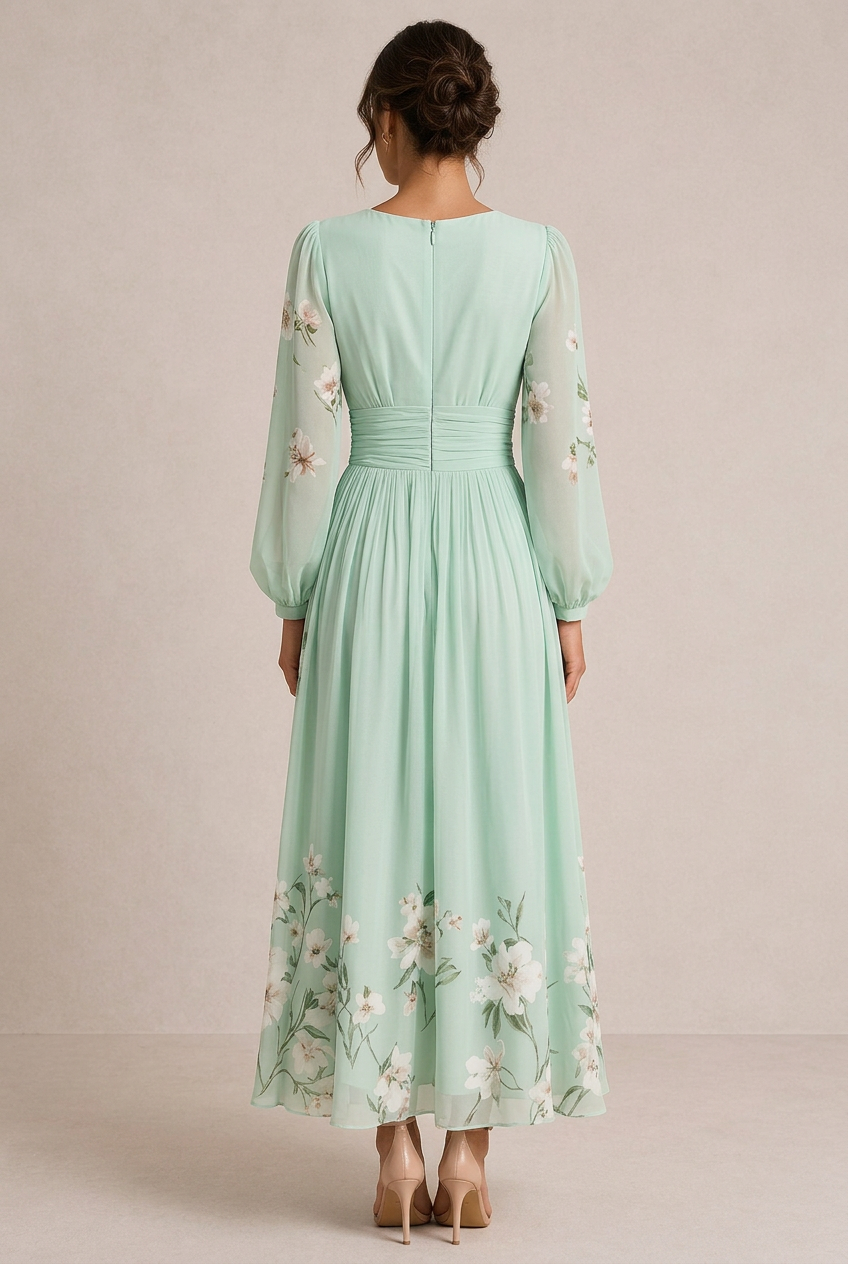VENIRA | Midi Abito Floreale Verde
