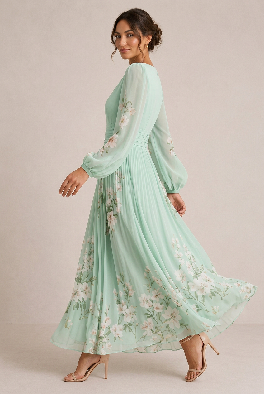 VENIRA | Midi Abito Floreale Verde