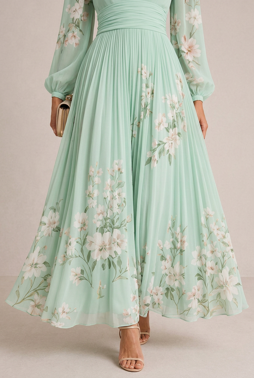VENIRA | Midi Abito Floreale Verde