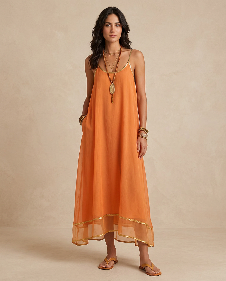 LILIANA | Abito Tulle Apricot con Lacci