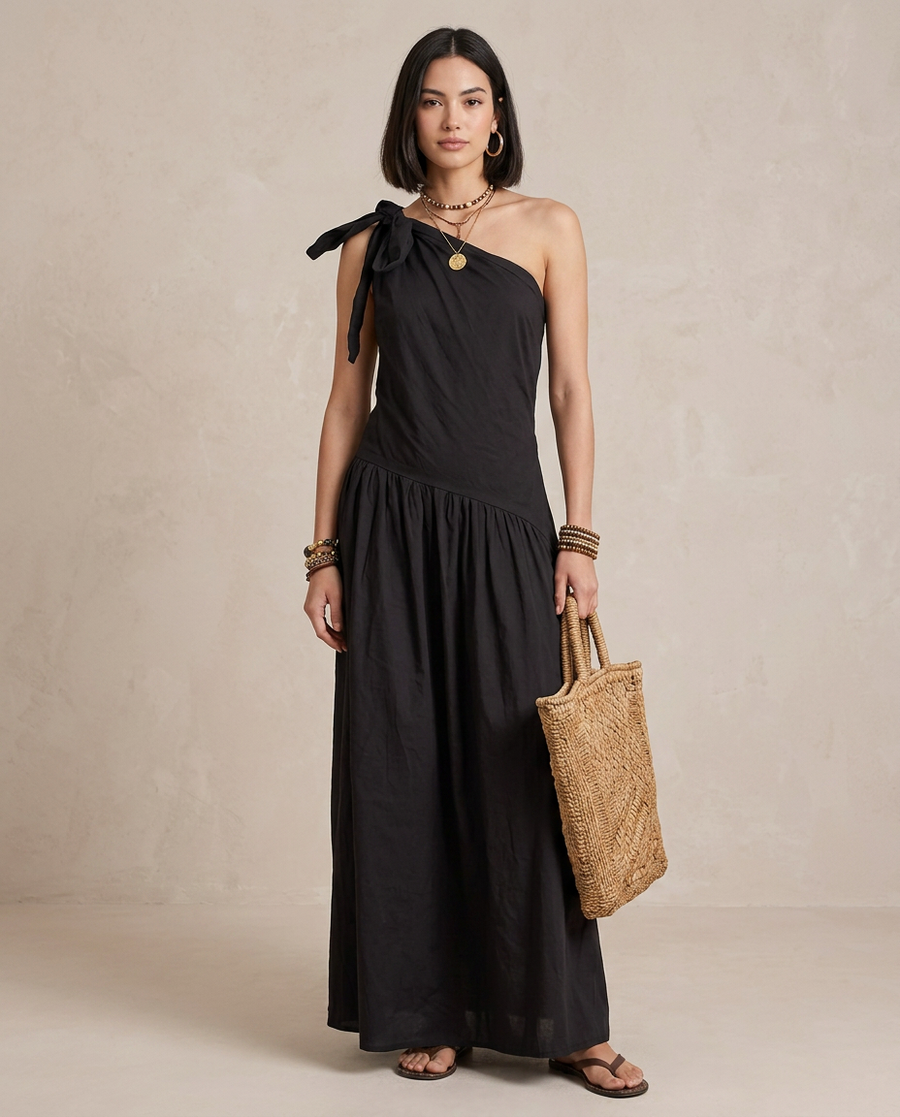 SELENA | Maxi Abito Monospalla Nero