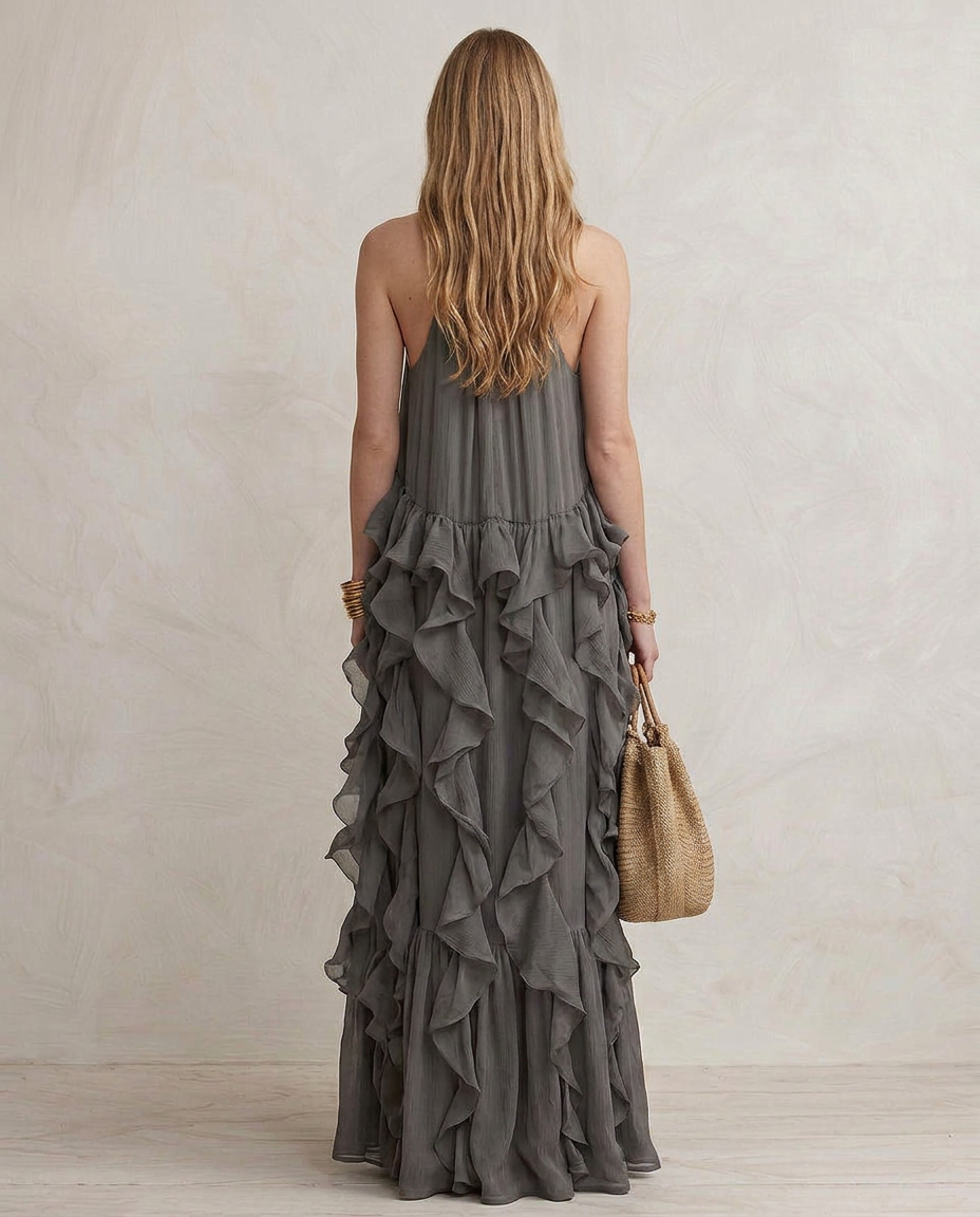 SERENA | Maxi Abito Grigio con Balze