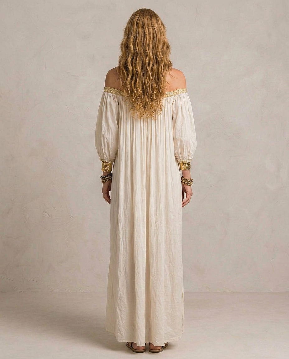 ISABELLA | Maxi Abito Boho Plissé Avorio