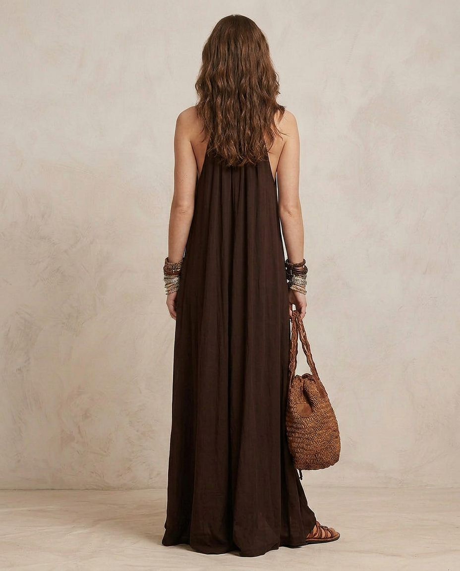 CAMILLA | Maxi Abito Halter Marrone Scuro