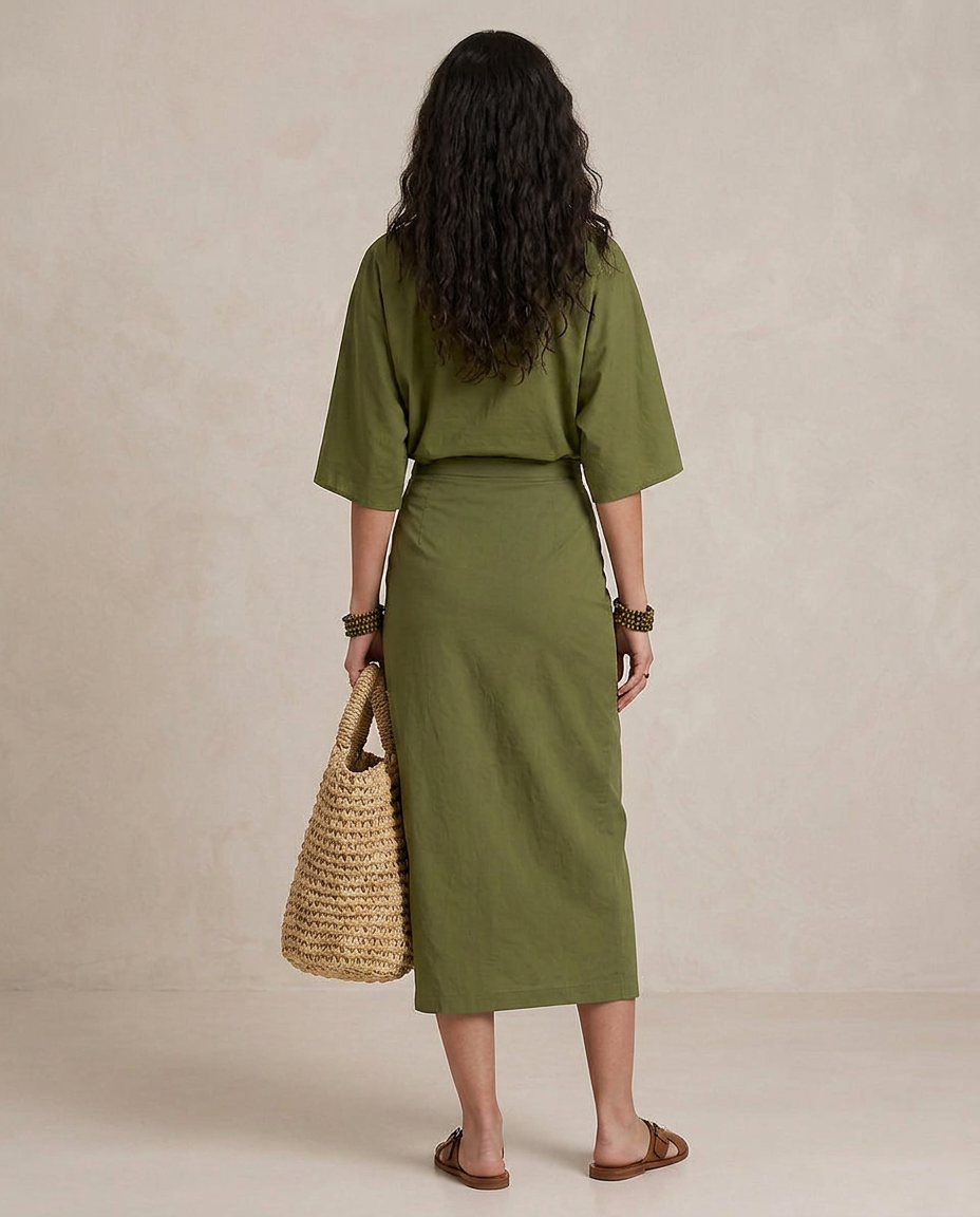 MARTA | Midi Abito Boho Verde Oliva