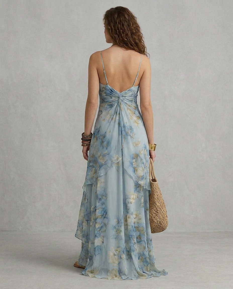 ELISA | Maxi Slip Dress Floreale Azzurro