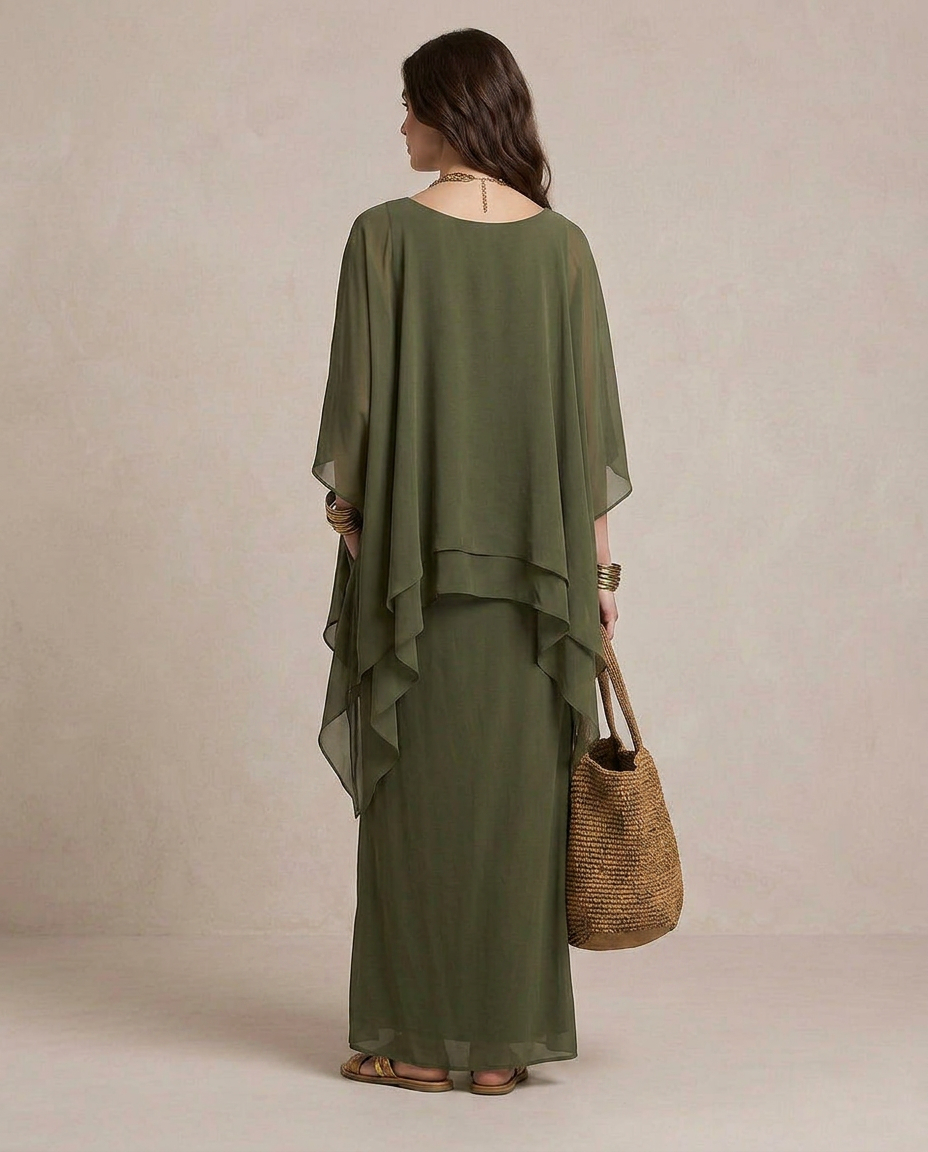 LIA | Maxi Abito Layered Verde Oliva