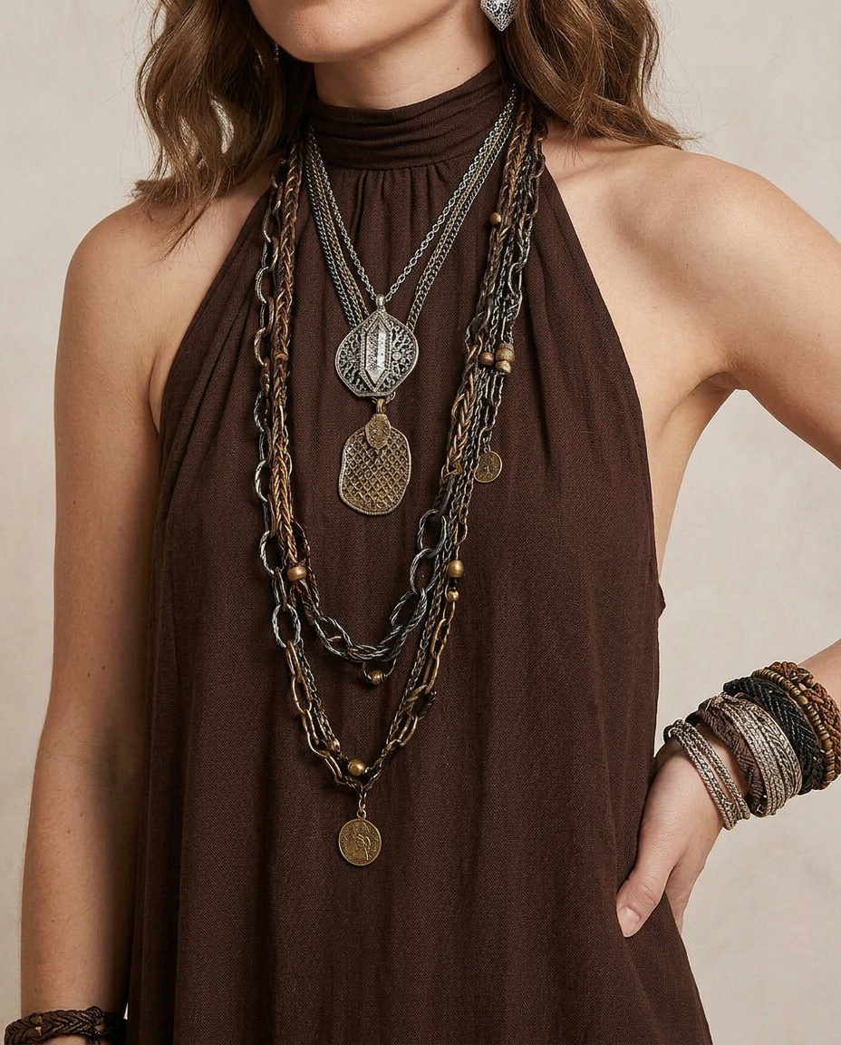 CAMILLA | Maxi Abito Halter Marrone Scuro