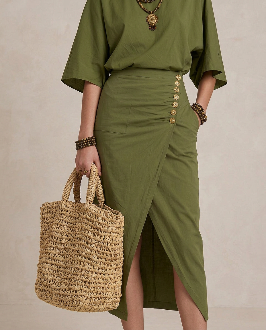 MARTA | Midi Abito Boho Verde Oliva