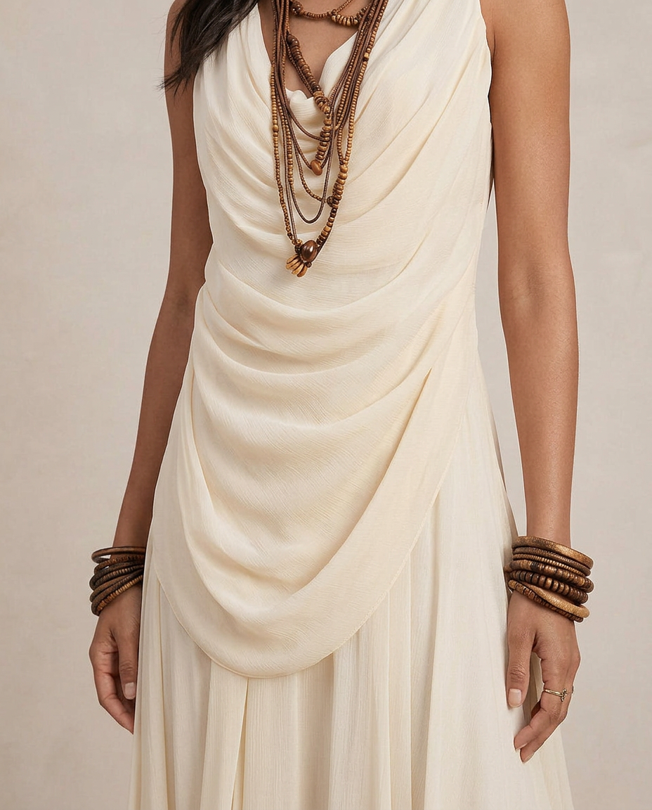 CLARA | Maxi Abito a Balze Crema