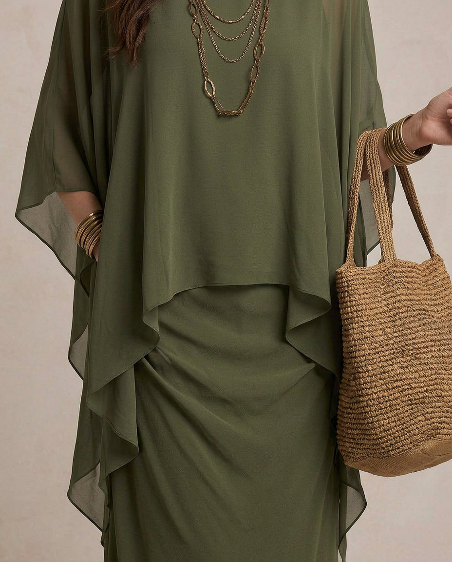 LIA | Maxi Abito Layered Verde Oliva