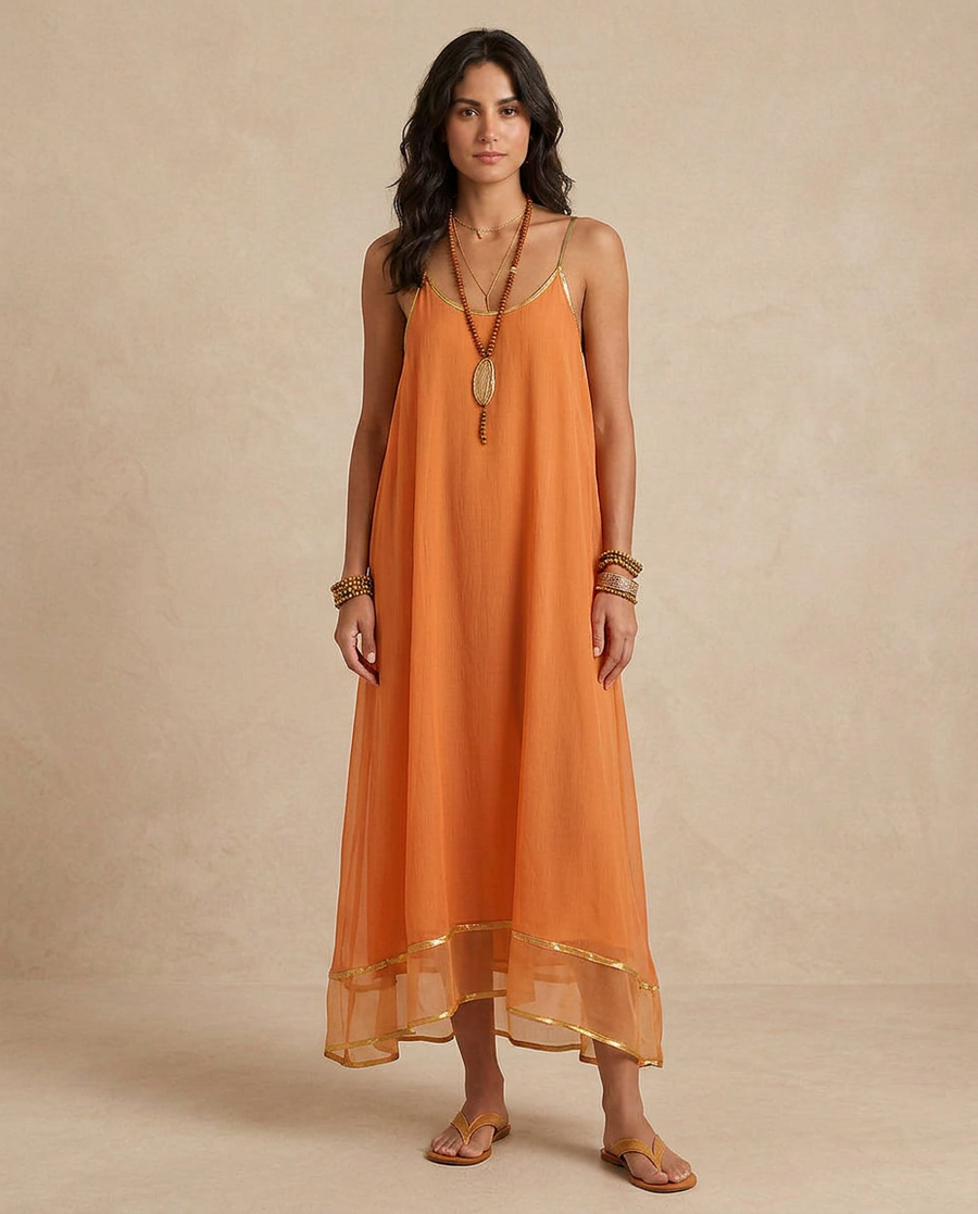 LILIANA | Abito Tulle Apricot con Lacci