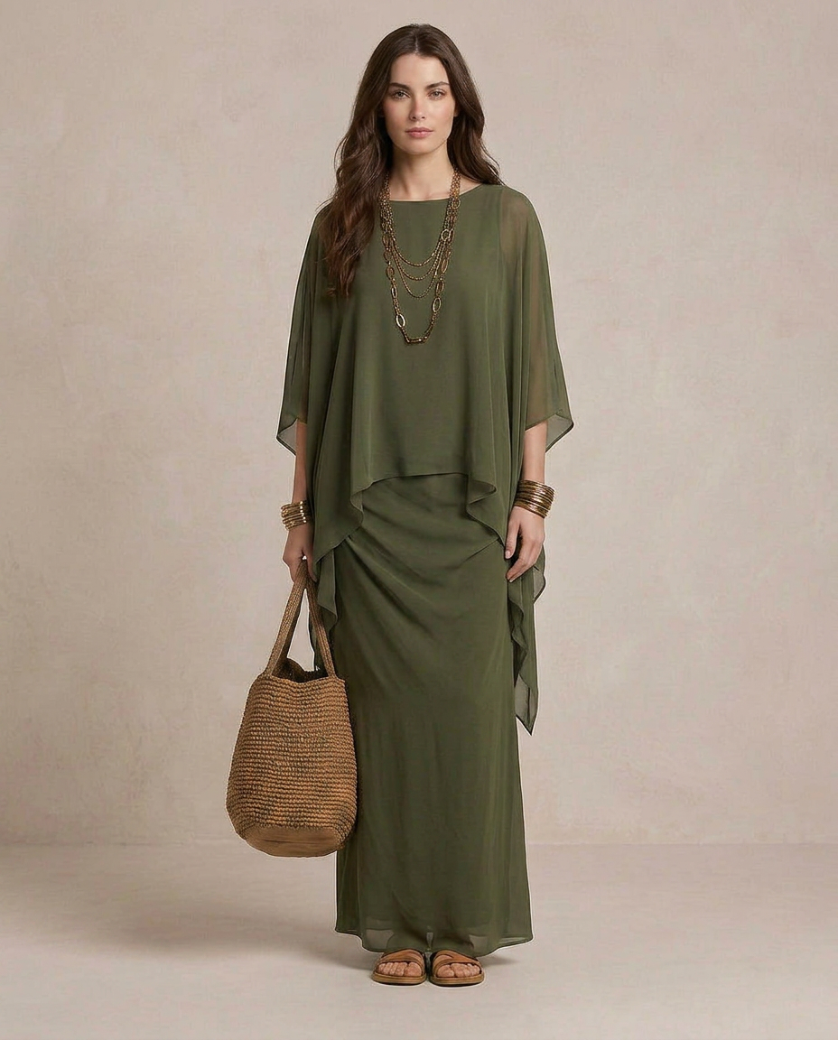 LIA | Maxi Abito Layered Verde Oliva