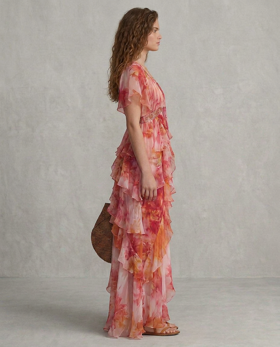 LUNA | Abito Boho Floreale con Balze