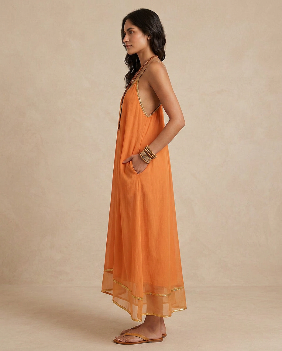LILIANA | Abito Tulle Apricot con Lacci