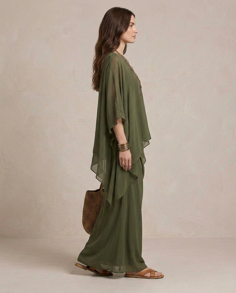 LIA | Maxi Abito Layered Verde Oliva